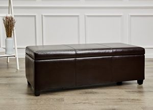 First Hill Madison Rectangular Faux Leather Storage Ottoman Bench, Large, Espresso Brown
