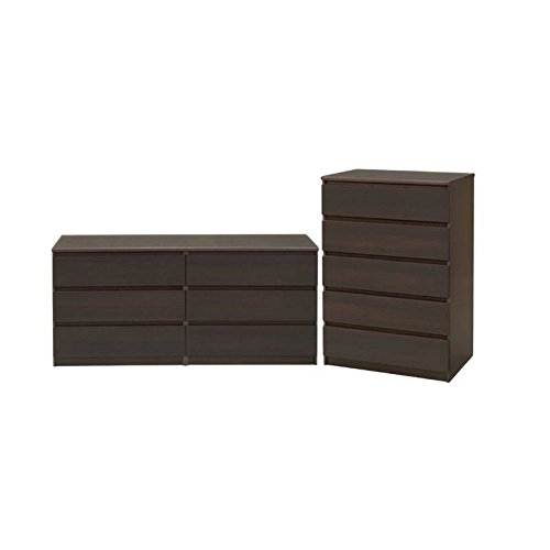 Home Square 2 Piece Bedroom Set with 6 Drawer Double Dresser and 5 Drawer Chest in Coffee