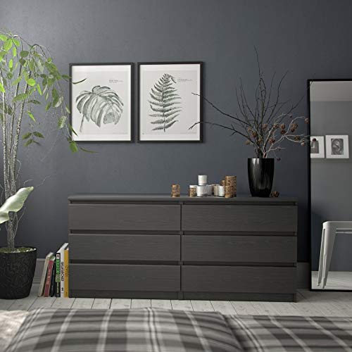 Home Square 3 Piece Bedroom Set with 6 Drawer Double Dresser and Two 2 Drawer Nightstands in Black Woodgrain