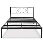 HAAGEEP King Bed Frame with Headboard and Storage No Box Spring Needed Metal Slats Black Platform Bedframe 14 Inch Size