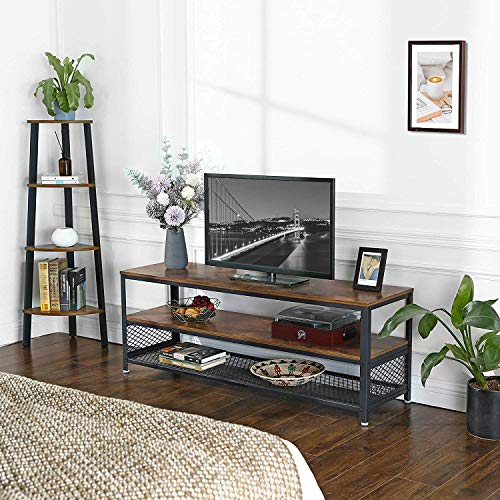 VASAGLE BRYCE TV Stand, Lengthened TV Cabinet, Console, Coffee Table with Metal Frame, Wood-Like Grain, Industrial for Living Room, Rustic Brown ULTV50BX