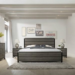 Roundhill Furniture Ioana 187 Antique Grey Finish Wood Bed Room Set, King Size Bed, Dresser, Mirror, 2 Night Stands, Chest