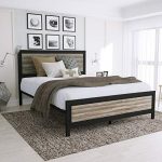 Amooly Full Metal Bed Frame with Wood Headboard Platform Bed Frame/Strong Slat Support/Easy Assembly/Box Spring Optional