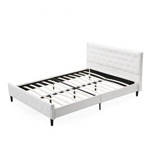 Mecor White Upholstered Faux Leather Platform Bed Frame with Solid Wooden