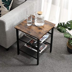 VASAGLE Industrial End Table, Nightstand with 2 Adjustable Mesh Shelves, Side Table for Living Room, Stable Metal Frame, Easy Assembly, Rustic Brown ULET23X