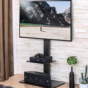 FITUEYES Swivel TV Stand with Mount for Most 32-65inch Plasma LCD LED Flat or Curved Screen TVs, TV Stands with Tempered Glass Base and Component Shelf for Media Storage TT207001MB