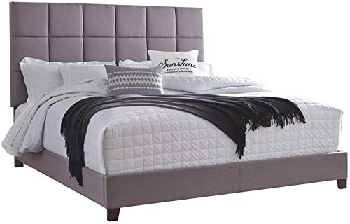 Ashley Furniture Signature Design - Dolante Upholstered Bed - King Size - Complete Bed Set in a Box - Contemporary Style Checker - Gray