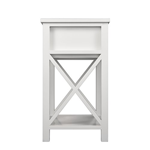 MAGIC UNION Wooden X-Design Modern Side End Table Storage Shelf MAGIC UNION Wooden X-Design Modern Side End Table Storage Shelf with Bin Drawer White Night Stand Sets of 2