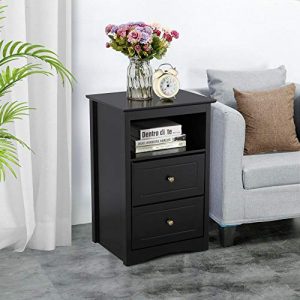 Yaheetech Tall Bedside Table with 2 Drawers Wooden Nightstand Bedside Storage