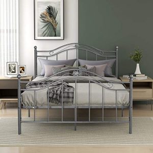 Metal Bed Frame Full Size Platform No Box Spring Needed with Vintage Headboard and Footboard Premium Steel Slat Support Mattress Foundation Black/Silver