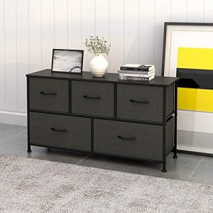 WLIVE Dresser with 5 Drawers, Fabric Storage Tower, Organizer Unit for Bedroom