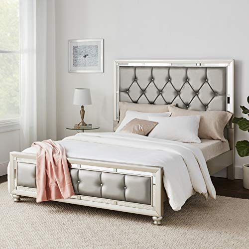 Global Furniture USA QB Riley Tufted Bed, Queen, Silver