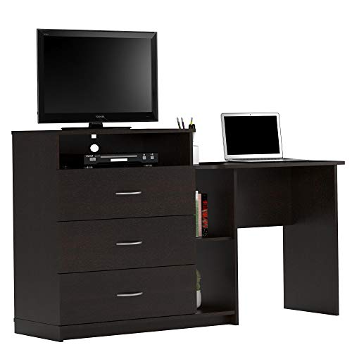 Ameriwood Home Rebel Media Dresser and Desk, Espresso Use your dorm room area effectively with the Ameriwood House Insurgent Media Dresser and Desk combo merchandise
Manufactured from laminated particleboard, the darkish espresso woodgrain end contrasts the silver drawer pulls to offer this piece a traditional have a look at an inexpensive value
This merchandise contains a TV Stand, three Drawer Dresser, small Bookcase, and Pc Desk multi functional. Place your TV as much as 39" and gaming system on the TV Stand with open part cubby. Retailer folded clothes and further blankets within the three spacious drawers that function sturdy steel slides. The Desk is the proper measurement to complete papers and presents a small Bookcase between the Desk and Dresser for all your textbooks and studying books
End your area with different gadgets from Ameriwood House for a coordinated look (every offered individually)
The Media Dresser and Desk ships flat to your door and a pair of adults are beneficial to assemble. The TV Stand can maintain a TV as much as 39" or 40 lbs. The part cubby and every Dresser drawer can maintain 25 lbs. The adjustable Bookcase shelf holds 20 lbs. and the fastened shelf can maintain 50 lbs. The desktop will accommodate as much as 100 lbs. Assembled dimensions: 34.69"H x 59.21"W x 17.72"D Add a multi-functional piece to your dorm room with the Ameriwood House Insurgent Media Dresser and Desk. The darkish espresso woodgrain end on the laminated particleboard contrasts the silver drawer pulls to offer this merchandise a sublime search for an inexpensive value. This merchandise contains a TV Stand, three Drawer Dresser, small Bookcase, and Pc Desk multi functional. The TV Stand can accommodate a TV as much as a 39” or 40 lbs. and presents an open cubby under with wire cutout within the again in your cable field or gaming system. The three Dresser drawers will maintain folded denims, t-shirts, and further blankets. Every drawer has sturdy steel slides and is completed inside with a linen look paper so garments don’t snag on uncooked edges. End your homework and papers on the Desk on the fitting facet of this versatile merchandise. The desktop can maintain your laptop computer, pens and pencils, and textbooks. Between the Dresser and Desk is a small Bookcase with 1 adjustable and 1 fastened shelf to carry your textbooks and favourite studying books. A wall anchor is included with this merchandise to correctly safe to the wall and stop tipping accidents. The Media Dresser and Desk ships flat to your door and requires meeting. Two adults are beneficial to assemble. As soon as assembled, the Media Dresser and Desk measures to be 34.69”H x 59.21”W x 17.72”D.