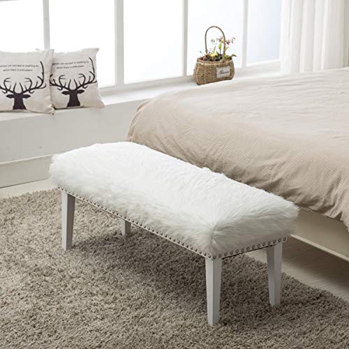 Yongchuang White Faux Fur Ottoman Bench for Bedroom/Entryway/Hallway