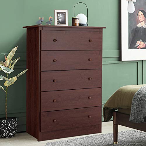 Giantex 5 Drawer Chest, Storage Dresser, Wooden Clothes Organizer Bedroom