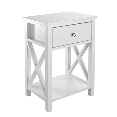MAGIC UNION Wooden X-Design Modern Side End Table Storage Shelf MAGIC UNION Wooden X-Design Modern Side End Table Storage Shelf with Bin Drawer White Night Stand Sets of 2