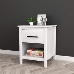 White Finish Nightstand Side End Table with Drawer and Open Shelf 22" H