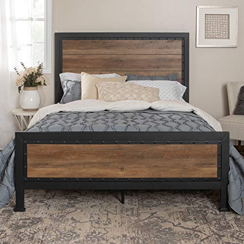Home Accent Furnishings New Rustic Queen Industrial Wood and Metal Bed