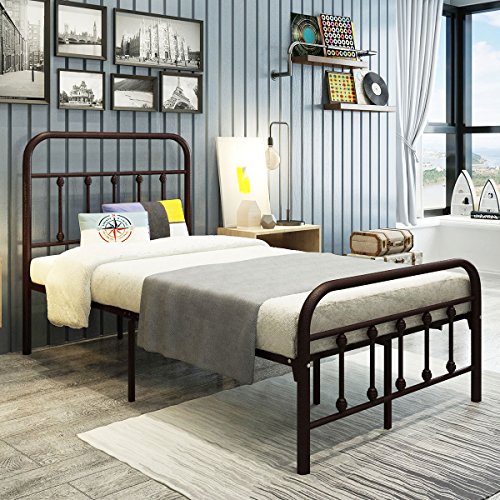 DUMEE Metal Bed Frame Twin Size with Headboard and Footboard Mattress