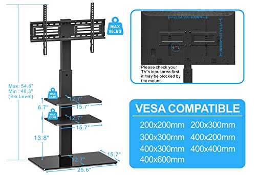 Floor TV Stand with Mount Height Adjustable for Most TVs up to 65 Inch FITUEYES Universal Swivel Floor TV Stand with Mount Height Adjustable for Most TVs up to 65 Inch, Sturdy Tempered Glass Base and Component Shelves for Media Storage TT307001MB