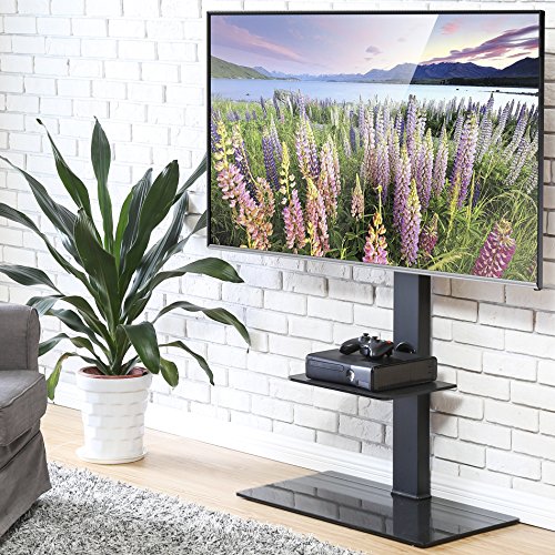 FITUEYES Universal Floor TV Stand with Swivel Mount for 50-80 Inch Flat or Curved Screens, Weight Up to 132 lbs with Tempered Glass Base TT208001MB