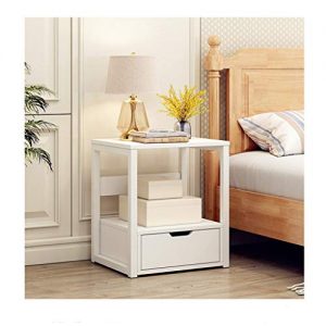 C-Easy 2-Tier Modern Nightstand with Drawer, Industrial Small End Table Organizer, Bedroom Bedside Table Cabinet, Sofa Side Table,Solid Wood Night Stand, Living Room Coffee Table, White