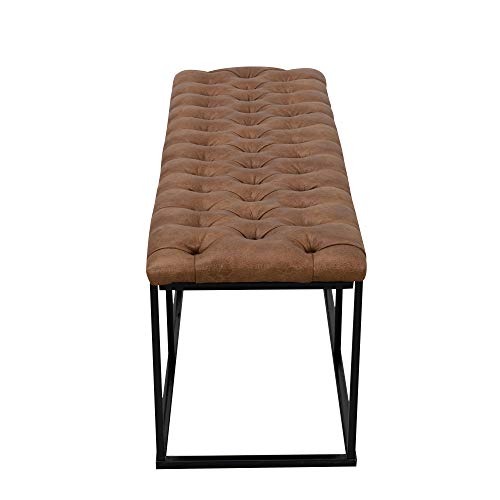 HomePop Faux Leather Button Tufted Decorative Bench with Metal Base, Brown HomePop Faux Leather Button Tufted Decorative Bench with Metal Base, Brown