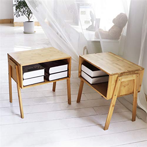 LASUAVY Bamboo Nightstand Stackable Side Table End Table Bedside Table