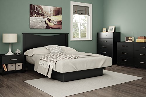 South Shore Gramercy 1-Drawer Nightstand, Pure Black with Metal Handle Modern Style Nightstand