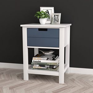 White/Grey Finish Two-Tone Modern Mid-Century Style Nightstand Side Table