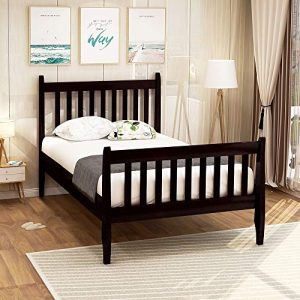 Merax Solid Wood Twin Bed Frame, No Box Spring Needed Kids Twin Wood Bed