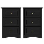 Yaheetech Tall Bedside Table Nightstand End Sofa Table with 3 Drawers - Storage Cabinet Bedroom, Set of 2, Black