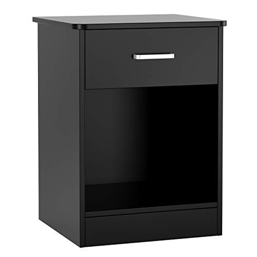 Tall 1-Drawer End Table Side Table File Cabinet Storage Table HOMFA Nightstand 2-Tier, Tall 1-Drawer End Table Side Table File Cabinet Storage Table for Home Office Bedside Cabinets with Sliding Drawer and Shelf, Black