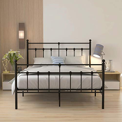 Metal Bed Frame Queen Size Platform No Box Spring Needed with Vintage Headboard   The hot spots of this metal bed are its simple design and classical lines .It is designed to fit your bedroom and provide a fun place to sleep.