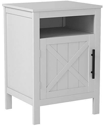 White Finish Nightstand Side End Table with Door Cabinet and Open Shelf 26" H