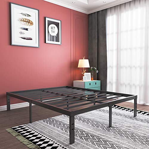 16 Inch Queen Platform Bed Frame, Heavy Duty Strong Steel Bed Base- High Weight Capacity Sturdy Solid Metal Foundation- Easy Assemble/Noise Free/Non-Slip/Squeaky Free/No Box Spring Needed/Queen