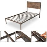 Twin Size Metal Bed Frame/Platform Bed with Wood Headboard/Box Spring Optional/Easy Assembly