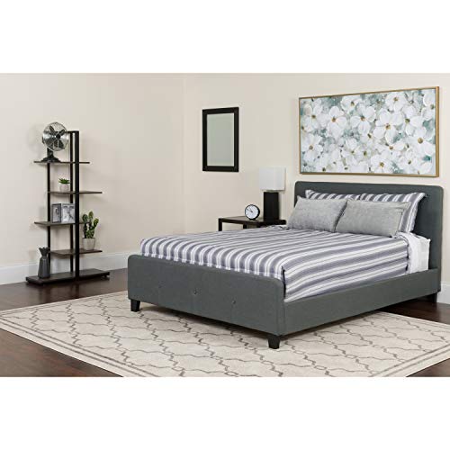 Flash Furniture Tribeca Queen Size Tufted Upholstered Platform Bed in Dark Gray Fabric