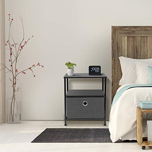 Sorbus Nightstand 1-Drawer Shelf Storage- Bedside Furniture & Accent End Table Chest for Home, Bedroom, Office, College Dorm, Steel Frame, Wood Top, Easy Pull Fabric Bins (Black/Charcoal)