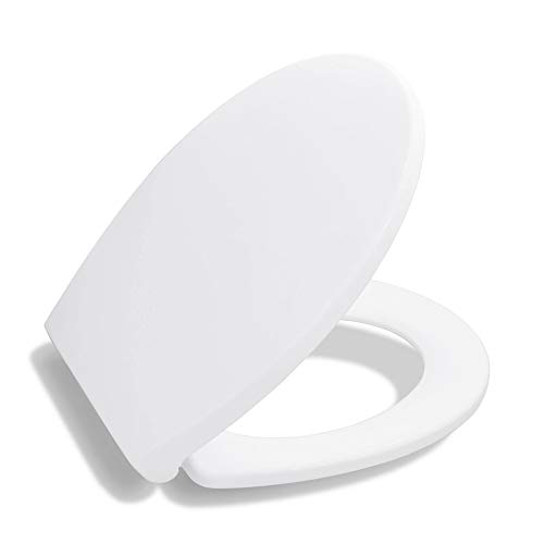 BATH ROYALE BR620-00 Premium Round Toilet Seat with Cover, White - Slow Close, Easy Clean, Replacement Toilet Seat Fits All Toilet Brands including Kohler, Toto and American Standard (Round Size)