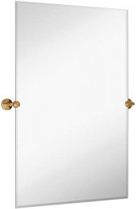 Large Tilting Pivot Rectangle Mirror with Brushed Gold Wall Anchors | Silver Backed Adjustable Moving & Tilting Wall Mirror | 24" x 36" Inches