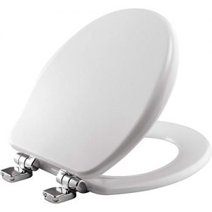 BEMIS 9170CHSL 000 Toilet Seat with Chrome Hinges will Slow Close, Never Loosen and Provide the Perfect Fit, ROUND, Durable Enameled Wood, White