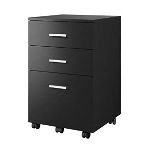 DEVAISE 3 Drawer Mobile File Cabinet, Wood Filing Cabinet for Letter Size, Black