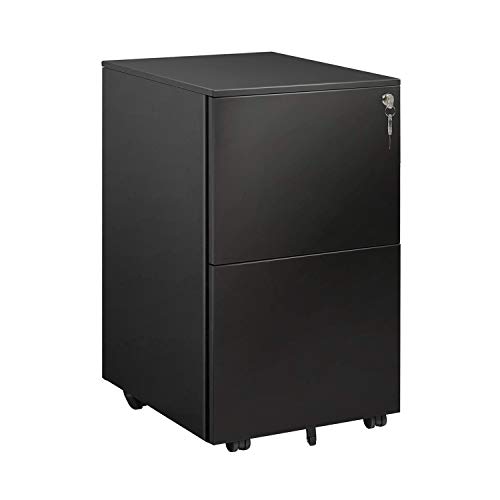 DEVAISE 2 Drawer Mobile File Cabinet with Lock, Metal Filing Cabinet for Legal/Letter/A4 Size, Fully Assembled Except Wheels, Black