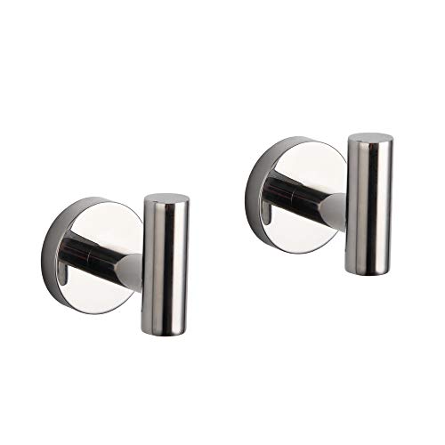 GERZ Bath Towel Hook SUS 304 Stainless Steel Coat/Robe Clothes Hook for Bath Kitchen Modern Hotel Style Wall Mounted 2 Pack Polished Chrome