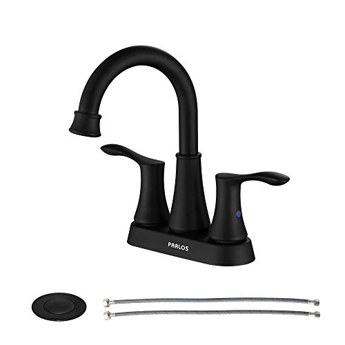 PARLOS 2-Handle Bathroom Sink Faucet High Arc Swivel Spout with Drain assembly and Faucet Supply Lines, Matte Black, Demeter 14134