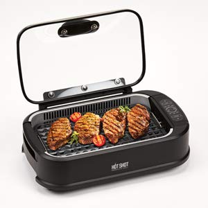 Charles Oakley Hot Shot Smokeless Grill Indoor Use Electric Charles Oakley Scorching Shot Smokeless Grill Indoor Use Electrical, Compact and Transportable Grilling Grill Grate and Griddle Plate Detachable Kitchen Tabletop, Yard NonStick Cooking Surfaces.