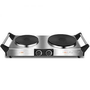 Duxtop Hot Plate, Portable Electric Cooktop Cast Tron Stovetop, Stainless Steel Electric Double Burner with Handles, Adjustable Temperature Control