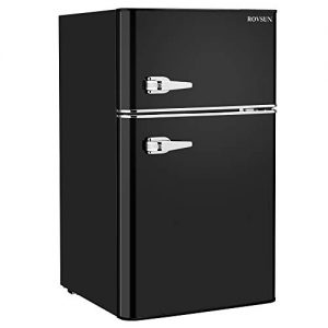 ROVSUN Compact Refrigerator, 3.2 Cu Ft 2 Door Mini Fridge with Freezer, Removable Shelves, Mechanical Temp Control, Ideal Food and Drink Beer Storage for Kitchen, Dorm, Office, Apartment (Black)