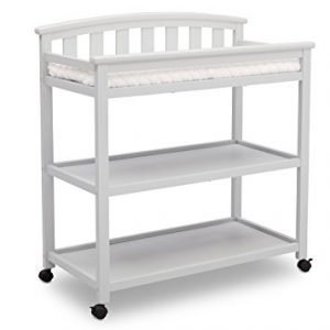 Delta Children Arch Top Changing Table with Wheels and Changing Pad, Bianca White